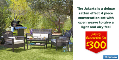 The Jakarta is a deluxe rattan effect 4 piece conversation set
