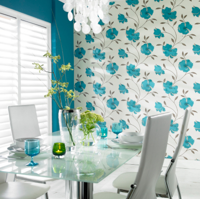 Arthouse OPERA Sophia Teal Motif Wallpaper, Teal 614704
