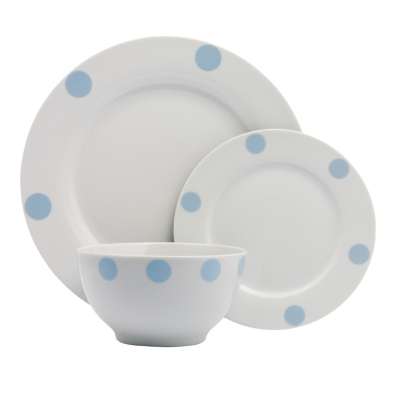 ASDA 12 Piece Blue Spots Dinner Set, White