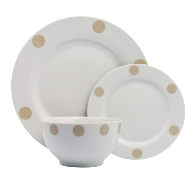 ASDA 12 Piece Taupe Spots Dinner Set, White