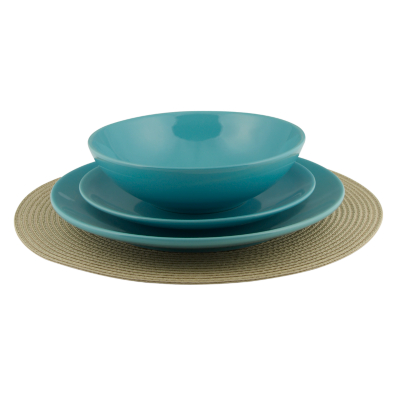 Aqua Glazed Stoneware 12 Piece Dinner Set,