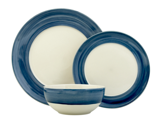 ASDA Riviera 12 Piece Dinner Set, Blue/Cream