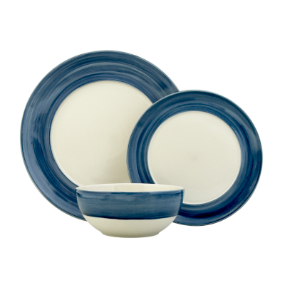 Riviera 12 Piece Dinner Set, Blue/Cream