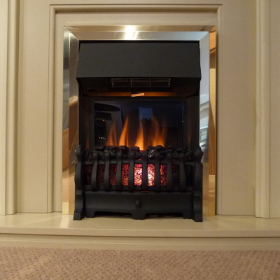Royal Cozyfire Black Fret Electric Fire Brass Trim