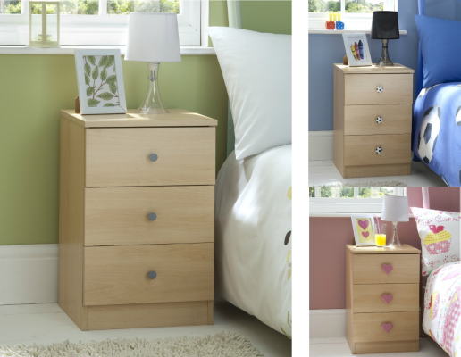 Brighton 3 Drawer Beech effect Bedside Cabinet, Beech
