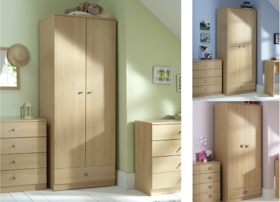 Brighton 2 Door and 1 Drawer Beech effect Wardrobe, Beech