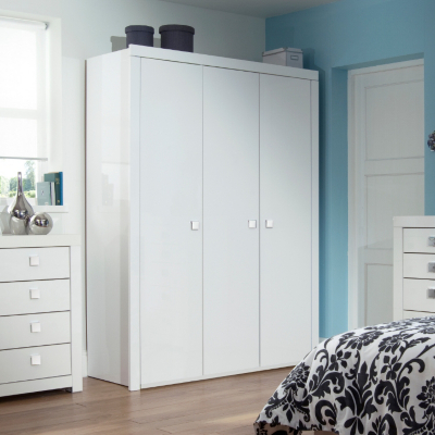 Monaco White Gloss 3 Door Wardrobe, White Gloss