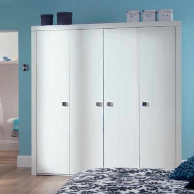 Monaco White Gloss 4 Door Wardrobe, White Gloss