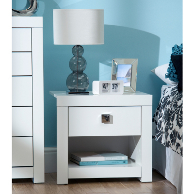 Monaco White Gloss Bedside Cabinet, White Gloss