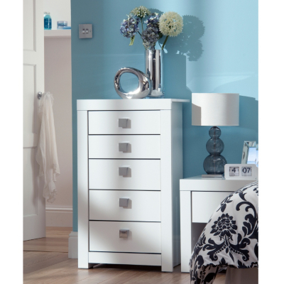 Monaco White Gloss Chest of Drawers, White Gloss