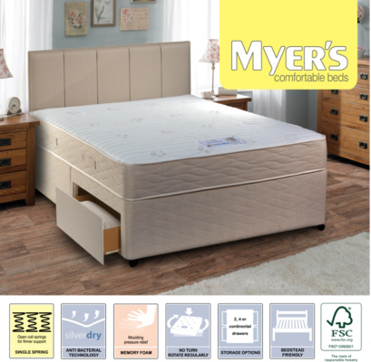 Myers Beds Myers Memory Single Divan - 2 Drawers 505244944407