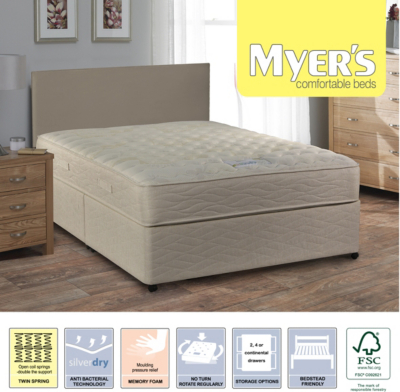 Myers Twin Spring Memory Supreme Super King Divan - Various Storage Options