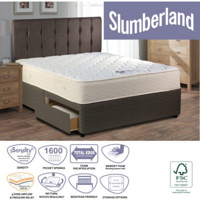 Slumberland 1600 Pocket Single Divan - 2 Drawers