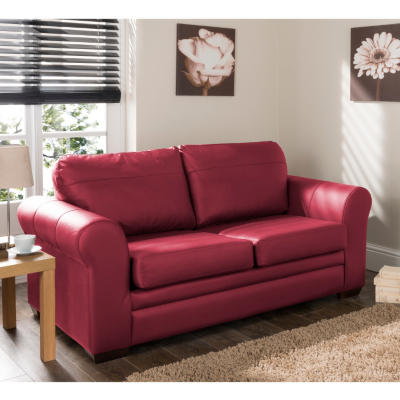 Sofa Bed Leather - Berry, Red