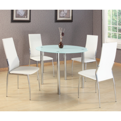 Verona Round White Glass Dining Table and 4