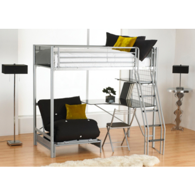 Phoenix Desk and Futon Bunk Bed - Silver and