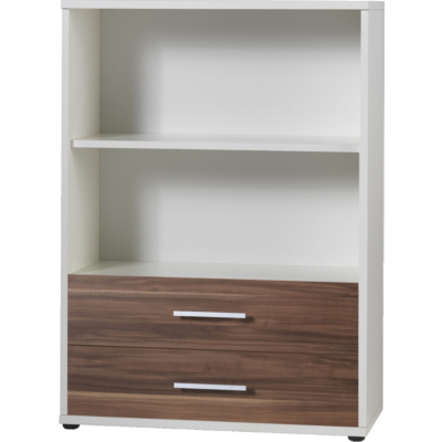 Mura Two Shelf Bookcase with Walnut Drawers in