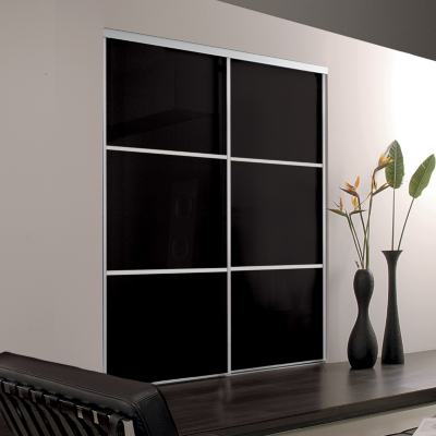 ASDA 3 Black Glass Sliding Wardrobe Doors and Track