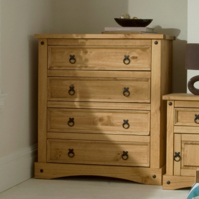 Rio Solid Pine 4 Drawer Chest of Drawers, Pine