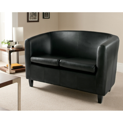 2 Seater Tub Sofa - Black Faux Leather