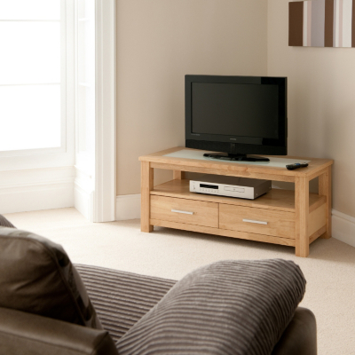 Memphis TV Unit - White Glass, Natural/ White