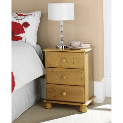 ASDA Hampton Pine 3 Drawer Bedside Cabinet, Natural