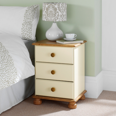 Hampton Cream Pine 3 Drawer Bedside Cabinet,