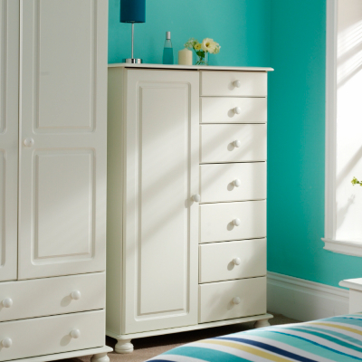 Hampton White 1 Door Wardrobe with 7 Drawers,