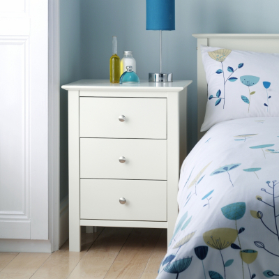 ASDA Clovis 3 Drawer Bedside Cabinet, Soft White