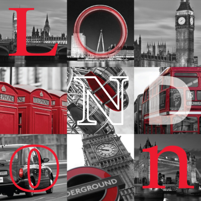 London Letters Printed Canvas, Grey 002034