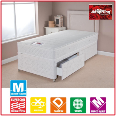 Airsprung Memory Divan - Single 2 Drawers, White