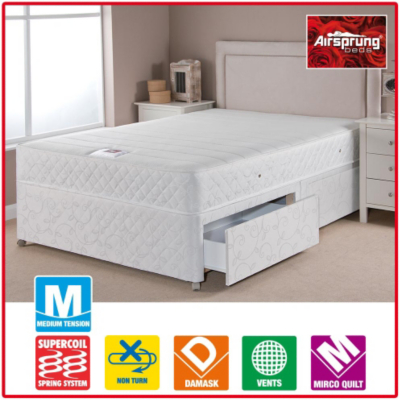 Memory Divan - Double 4 Drawers, White