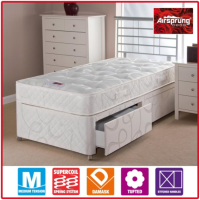 Airsprung Tufted Divan - Single 2 Drawers, Beige