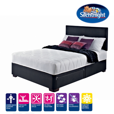 Silentnight Modern Divan Black Faux Leather Double - Various Storage