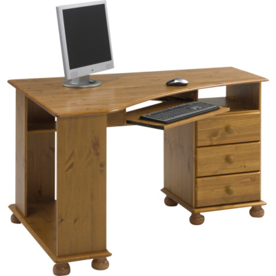 Blair Corner Office Desk - 3 Drawer, Chestnut