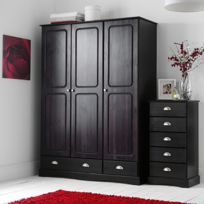 Camden 3 Door Wardrobe with 2 Drawers, Black