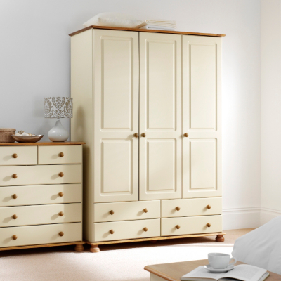 ASDA Hampton Cream Pine 3 Door Wardrobe with 4