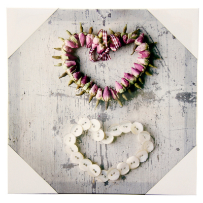 ASDA Button Heart Printed Canvas, Pink 002335