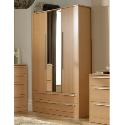 Melbourne 3 Door Wardrobe with 4 Drawers - Beech Effect
