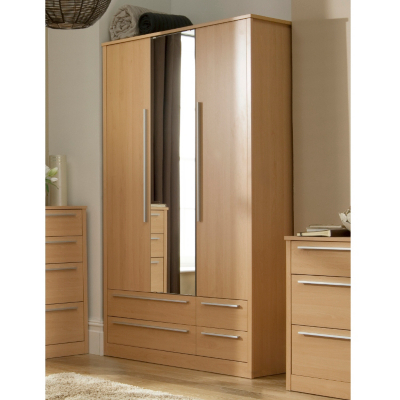 ASDA Melbourne 3 Door Wardrobe with 4 Drawers - Beech