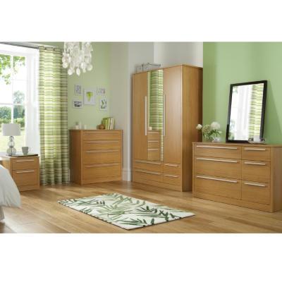 Melbourne 3 Door Wardrobe with 4 Drawers - Oak
