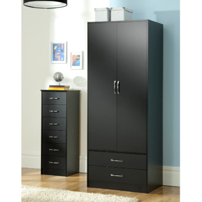 Dublin Black Wardrobe - 2 Door - 2 Drawer