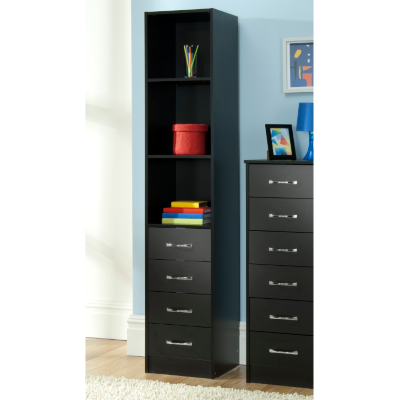 Dublin Black Shelving Wardrobe - 4 Drawer, Black