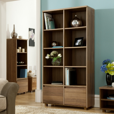 Jitona Strasbourg Double Bookcase - 2 Drawer - Walnut