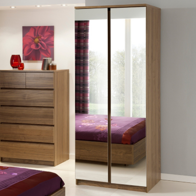 Jitona Strasbourg Mirrored Wardrobe - 2 Door - Walnut