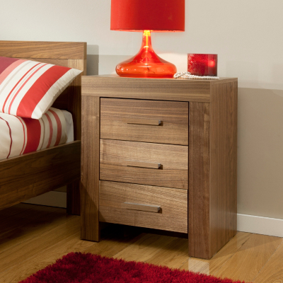 Victoria 3 Drawer Bedside Cabinet - Walnut