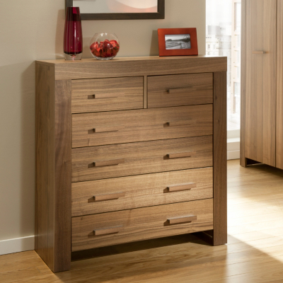 2 over 4 Drawer Chest - Walnut Veneer,