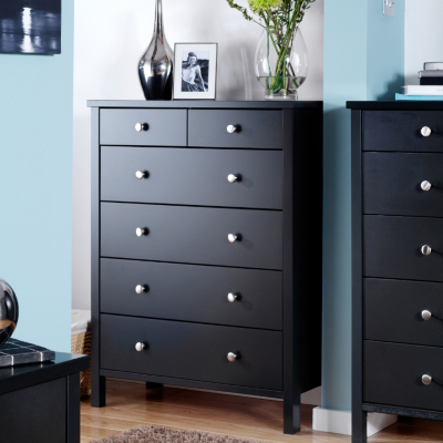 Baltic Black Wide Chest - 6 Drawer