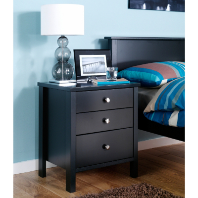 ASDA Baltic Black Bedside Table - 3 Drawer, Black