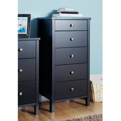 Baltic Black Narrow Chest - 5 Drawer